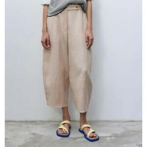 CORDERA Melange Linen Curved Pants Tan Trousers One Size NEW